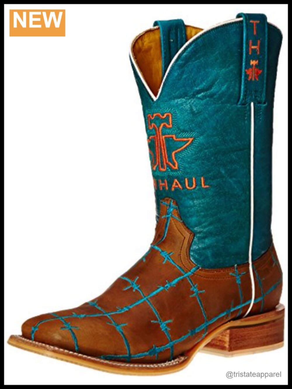 Leather Mid-Calf Pull-On Western Boots Embroidered Square Toe 11"
